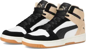 PUMA Women's Rebound Layup Mid Shoes Sneaker, White Black/Cashew, 9.5