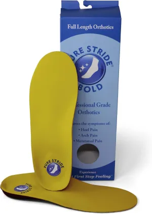 Pure Stride Bold Professional Full Length Orthotics -Shoe Support for Metatarsals, High Arch, Flat Feet - Pain Relief For Plantar Fasciitis, Arch, Heel - 1 Pair, Men's 3-3.5/Women’s 5-5.5, Bold Yellow