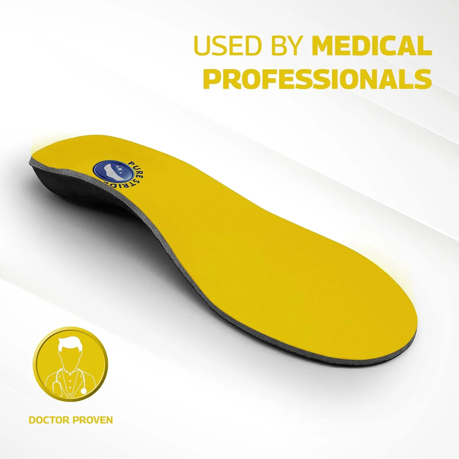 Pure Stride Bold Professional Full Length Orthotics -Shoe Support for Metatarsals, High Arch, Flat Feet - Pain Relief For Plantar Fasciitis, Arch, Heel - 1 Pair, Men's 3-3.5/Women’s 5-5.5, Bold Yellow