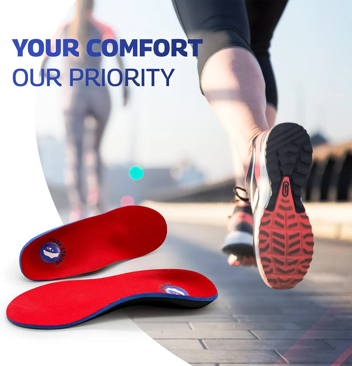Pure Stride Professional Full Length Orthotics - Shoe Insert & Support for Metatarsals, High Arch, Flat Feet - Pain Relief for Plantar Fasciitis, Arch, Heel - 1 Pair, Men's 9-9.5 / Women's 11-11.5