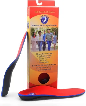 Pure Stride Professional Full Length Orthotics - Shoe Insert & Support for Metatarsals, High Arch, Flat Feet - Pain Relief for Plantar Fasciitis, Arch, Heel - 1 Pair, Men's 9-9.5 / Women's 11-11.5
