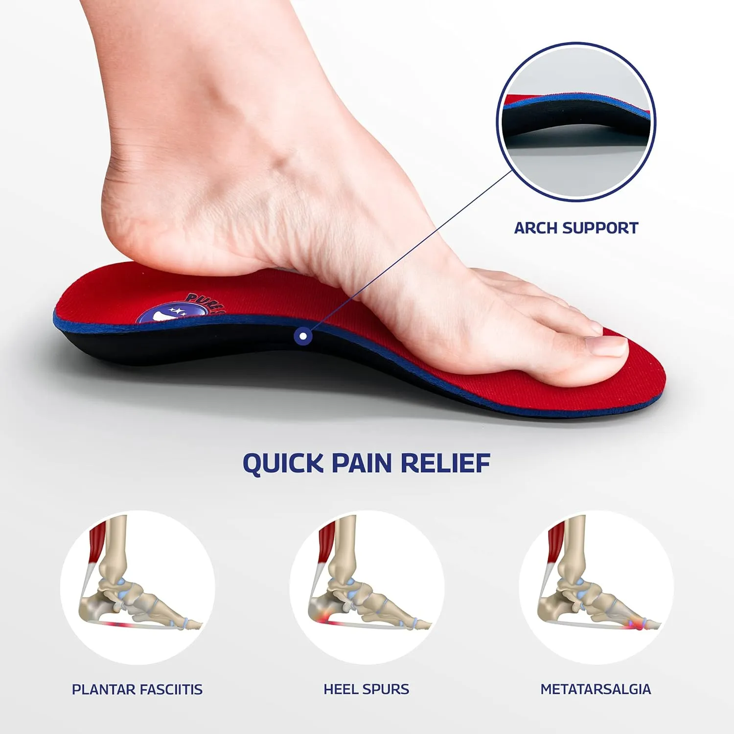 Pure Stride Professional Full Length Orthotics - Shoe Insert & Support for Metatarsals, High Arch, Flat Feet - Pain Relief for Plantar Fasciitis, Arch, Heel - 1 Pair, Men's 9-9.5 / Women's 11-11.5
