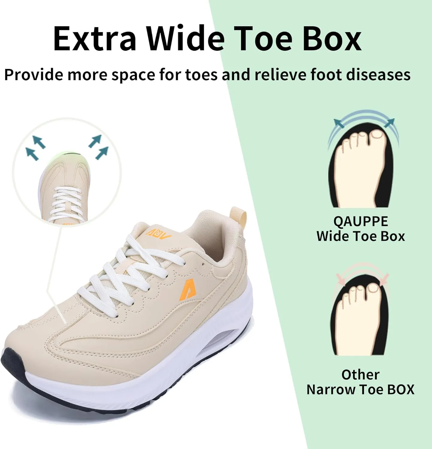 QAUPPE Women's Wide Toe Box Shoes Arch Support Walking Shoes Orthotic Plantar Fasciitis Shoes Air Tennis Sneakers