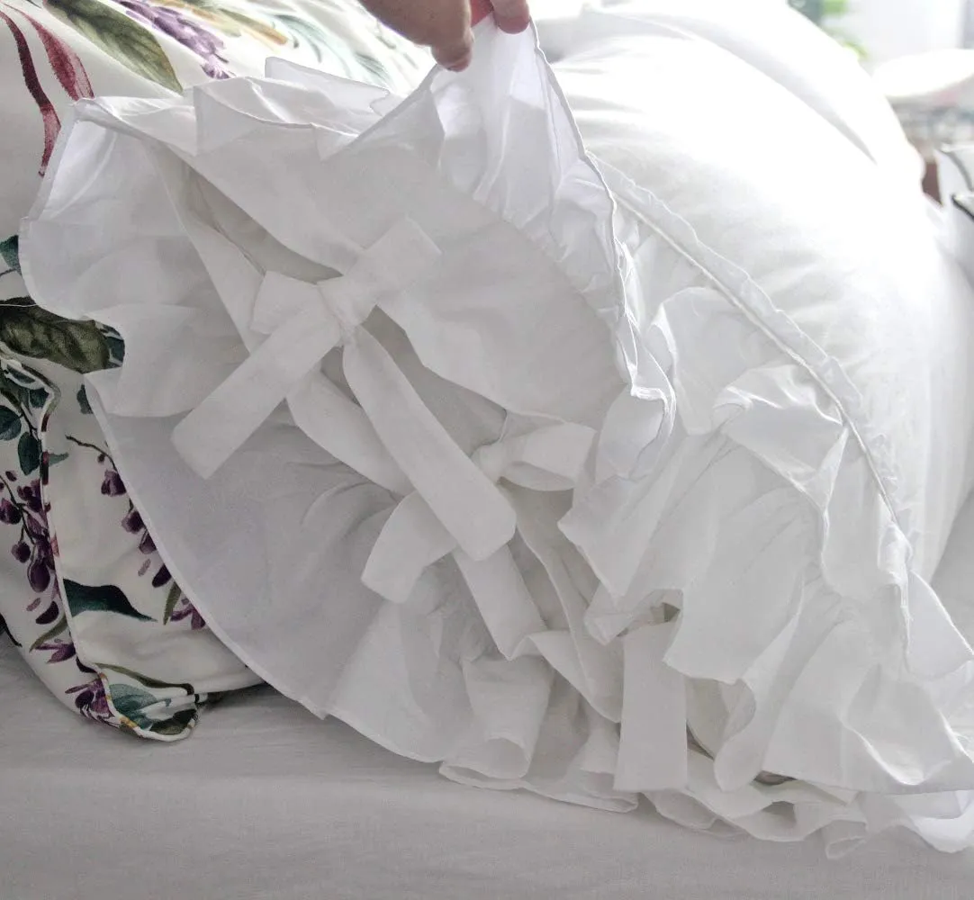 QSH Ruffle Sheets Set King Size French Country Lace Bedding 100% Washed Cotton Shabby Chic Bed Sheet Set 4pcs Deep Pockets Ruffled Bed Sheets