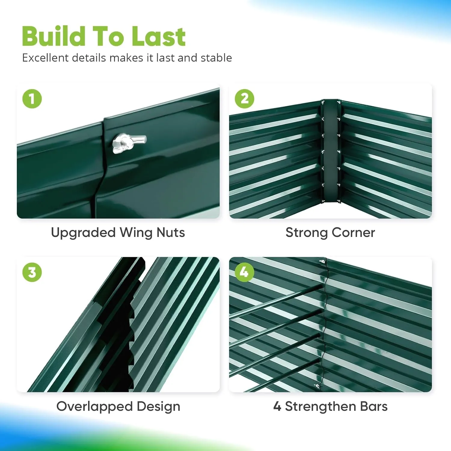 Quictent Galvanized Raised Garden Bed Metal Planter Box Bottomless for Backyard Outdoor, Include 1 pc Tomato Cage, Dark Green, 6x3x2 Ft