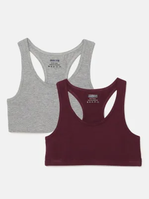 RACER BACK KID'S TRAINING BRA, GREY\BURGUNDY