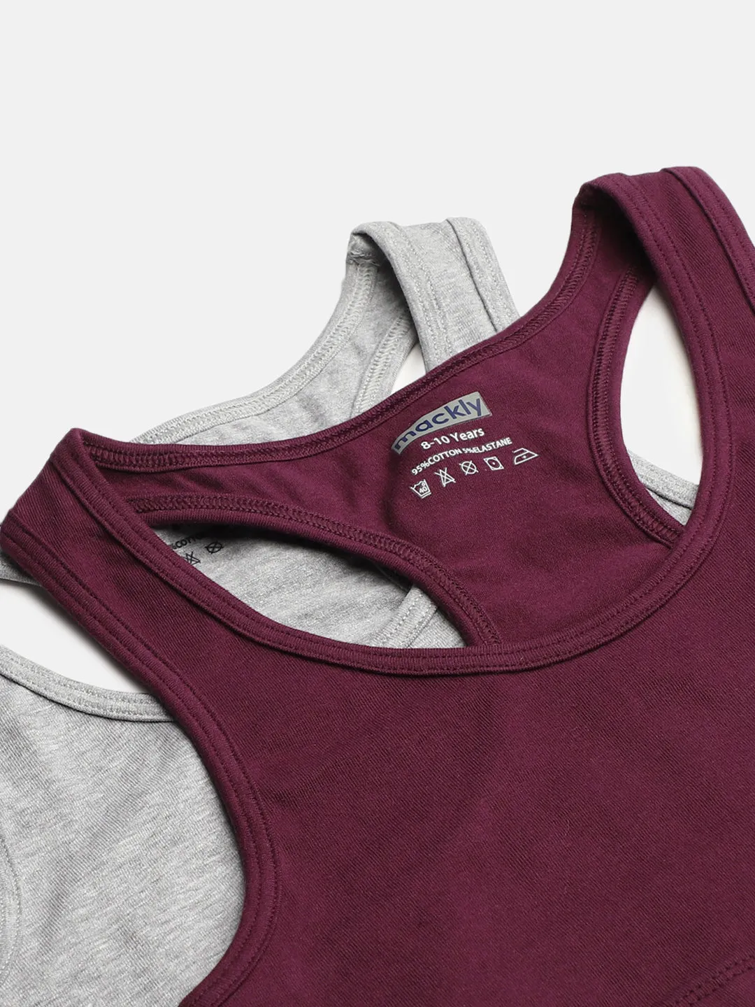 RACER BACK KID'S TRAINING BRA, GREY\BURGUNDY