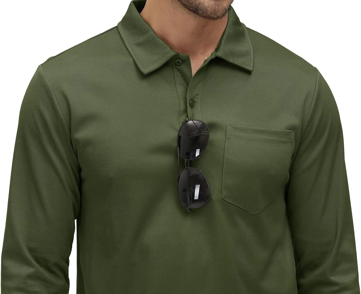 Rdruko Men's Polo with Pocket Long Sleeve Quick Dry Outdoor Golf Pullover Collared T-Shirt