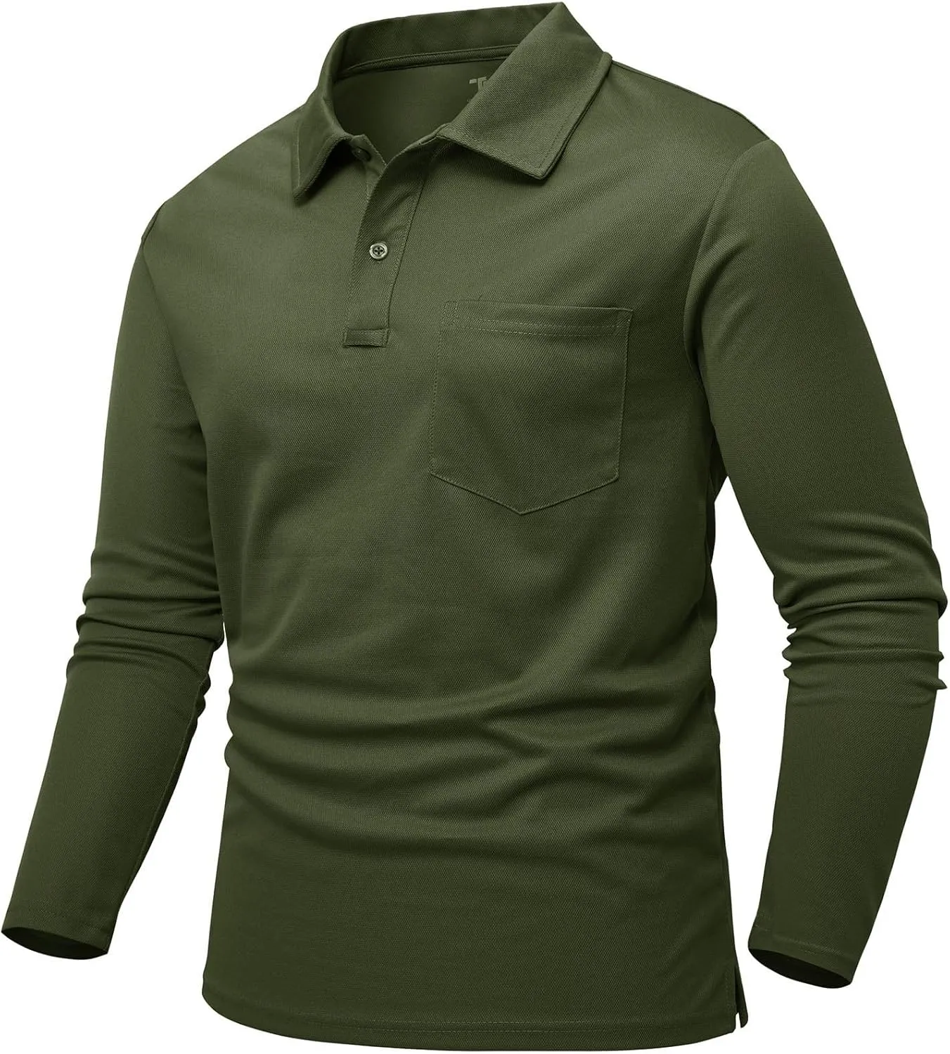 Rdruko Men's Polo with Pocket Long Sleeve Quick Dry Outdoor Golf Pullover Collared T-Shirt