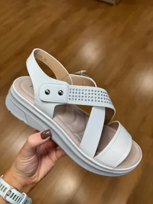 Redz White Diamante Velcro Sandal