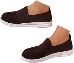 RiceelSor Women's Knitted Slip Ons Flat Loafers Mesh Breathable Non-Slip Lightweight Walking Shoes Comfortable Orthotic Nurse Working Mom Sneakers
