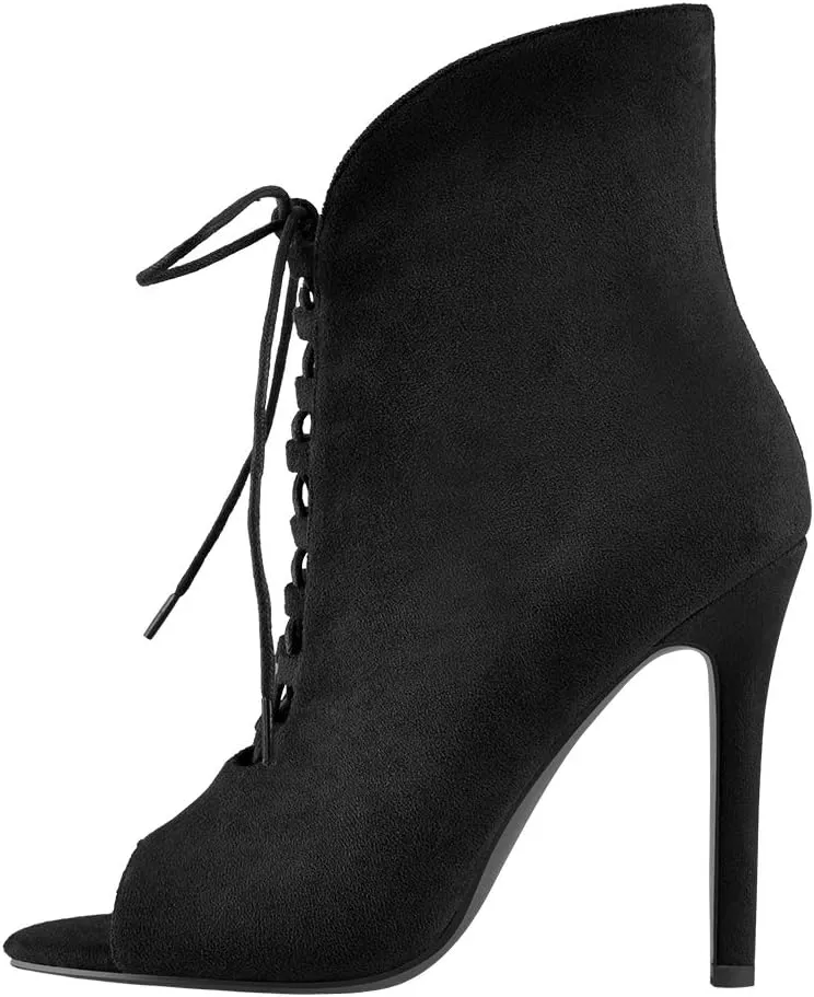 Richealnana Women's Peep Toe Lace Up Sandal Ankle Booties