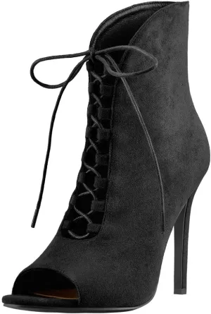 Richealnana Women's Peep Toe Lace Up Sandal Ankle Booties