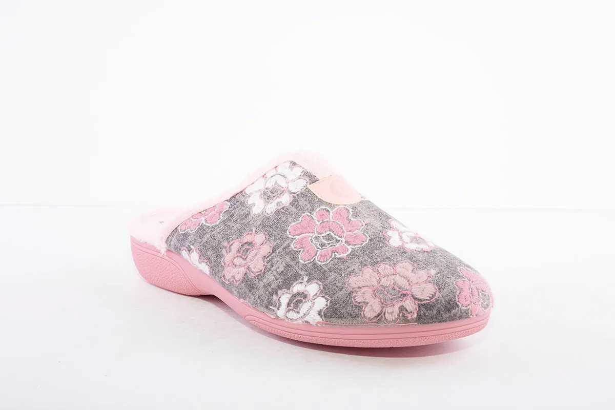 ROAL - R00722 FLOWER MULE SLIPPER - PINK/GREY