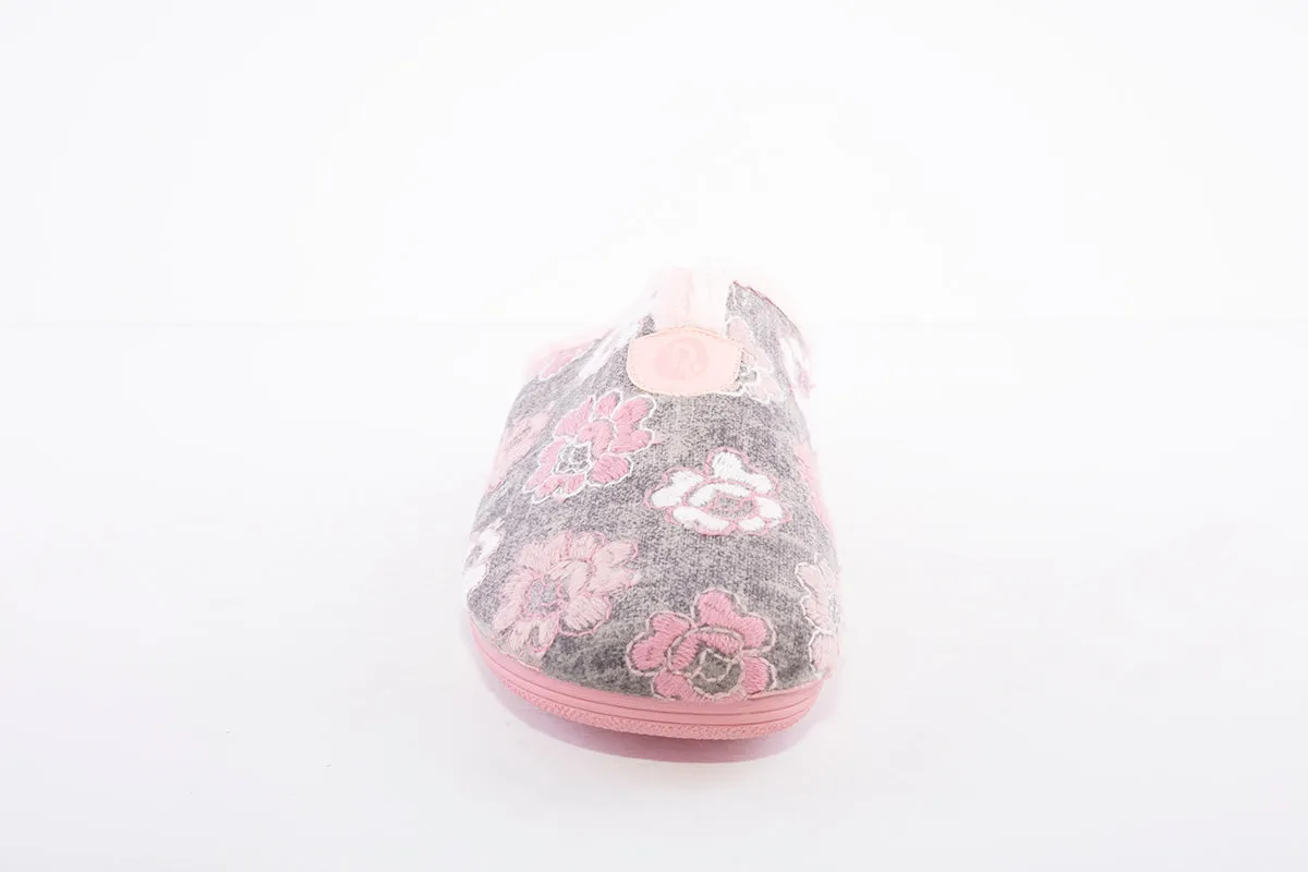 ROAL - R00722 FLOWER MULE SLIPPER - PINK/GREY