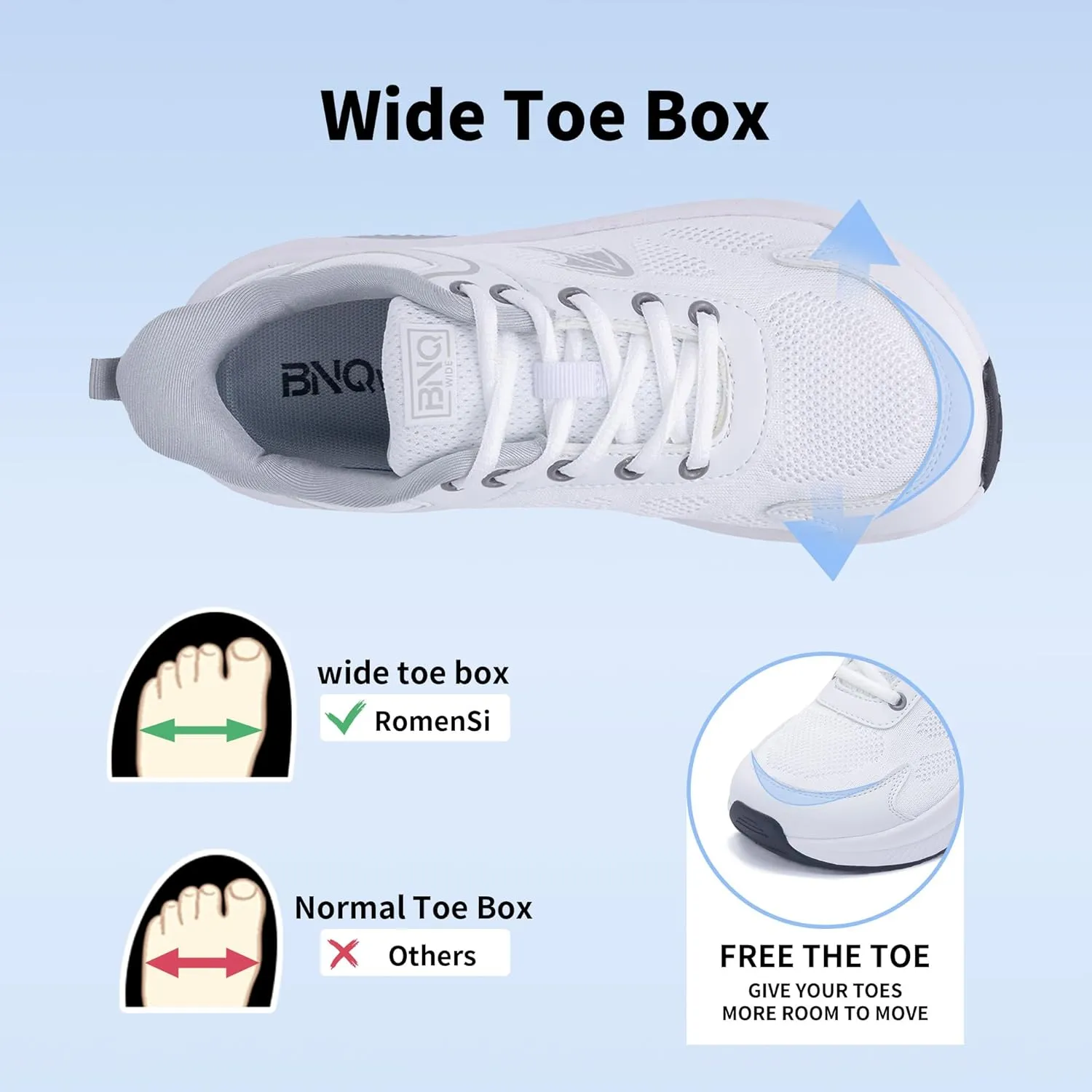 RomenSi Wide Toe Box Shoes Women Arch Support Walking Shoes Tennis Fashion Sneakers Orthotic Shoe for Plantar Fasciitis US 6-11
