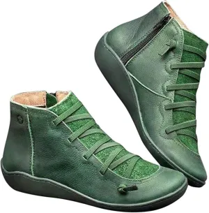 Ru Sweet Women's Arch Support Boots Comfy Lace Up Flat Heel Ankle Booties