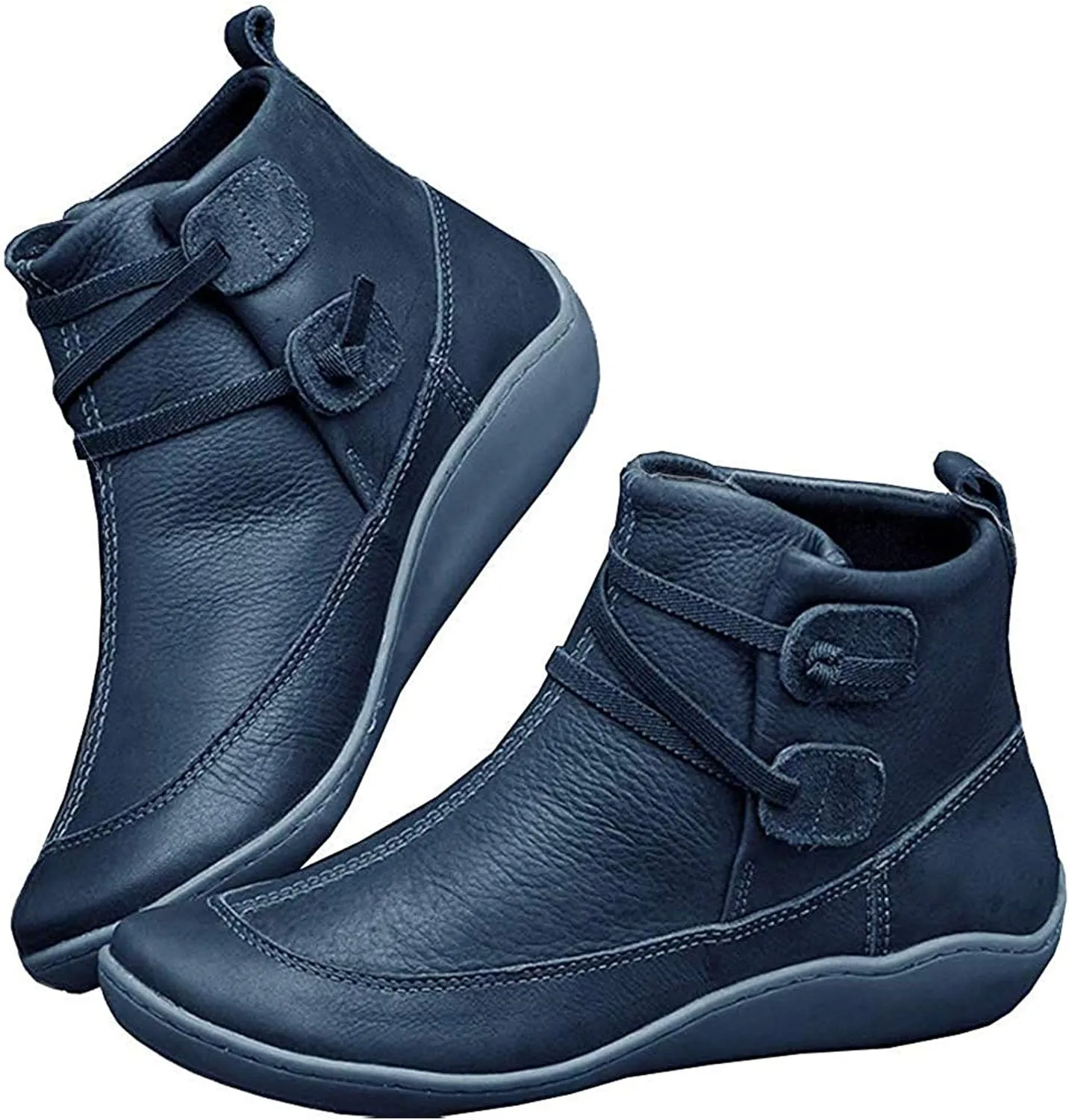 Ru Sweet Women's Arch Support Fashion Lace up Side Zip Vintage Booties Flat Heel