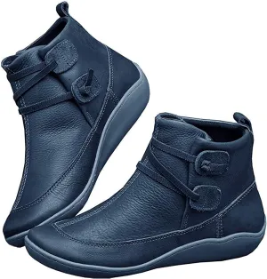 Ru Sweet Women's Arch Support Fashion Lace up Side Zip Vintage Booties Flat Heel