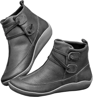 Ru Sweet Women's Arch Support Fashion Lace up Side Zip Vintage Booties Flat Heel