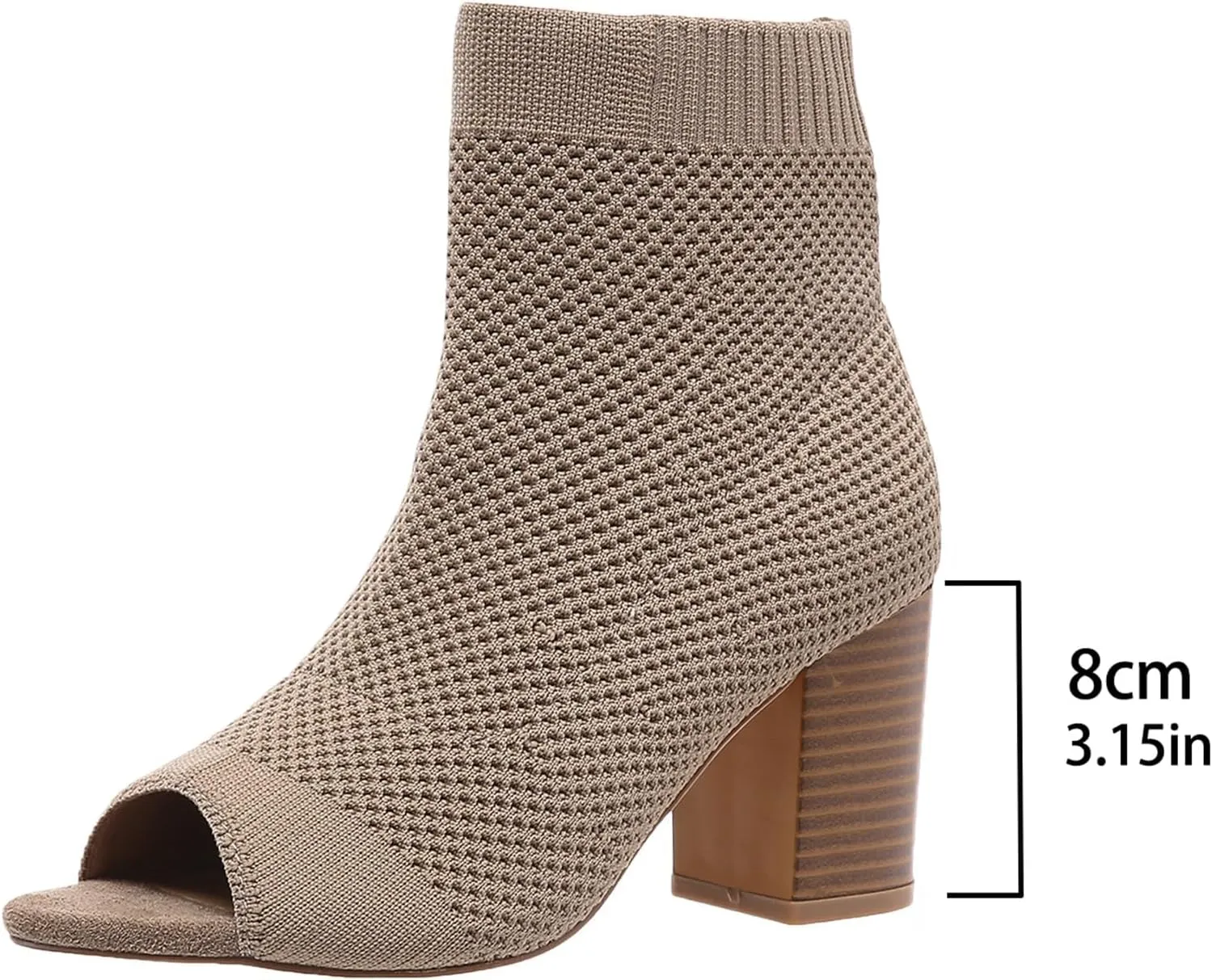 SACFOF Women's Knit Peep Toe Slingback Chunky Heel Ankle Boots Summer Breathable Slip On Dress Sock Heeled Sandals