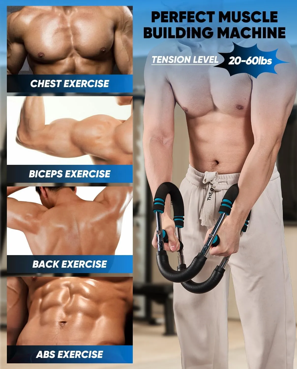 Saker Twister Arm Trainer, Adjustable Chest Workout Equipment, Forearm Strengthener, Portable Power Twister Bar, Detachable Design Fitness Anywhere