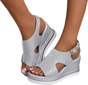 Sandals for Women 2025 Wide Width Platform Wedge Sandals Summer Dressy,Women's Open Toe Buckle Ankle Strap Sandals