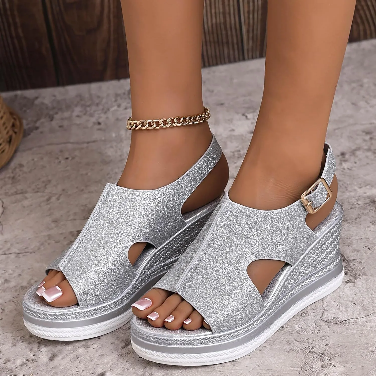 Sandals for Women 2025 Wide Width Platform Wedge Sandals Summer Dressy,Women's Open Toe Buckle Ankle Strap Sandals