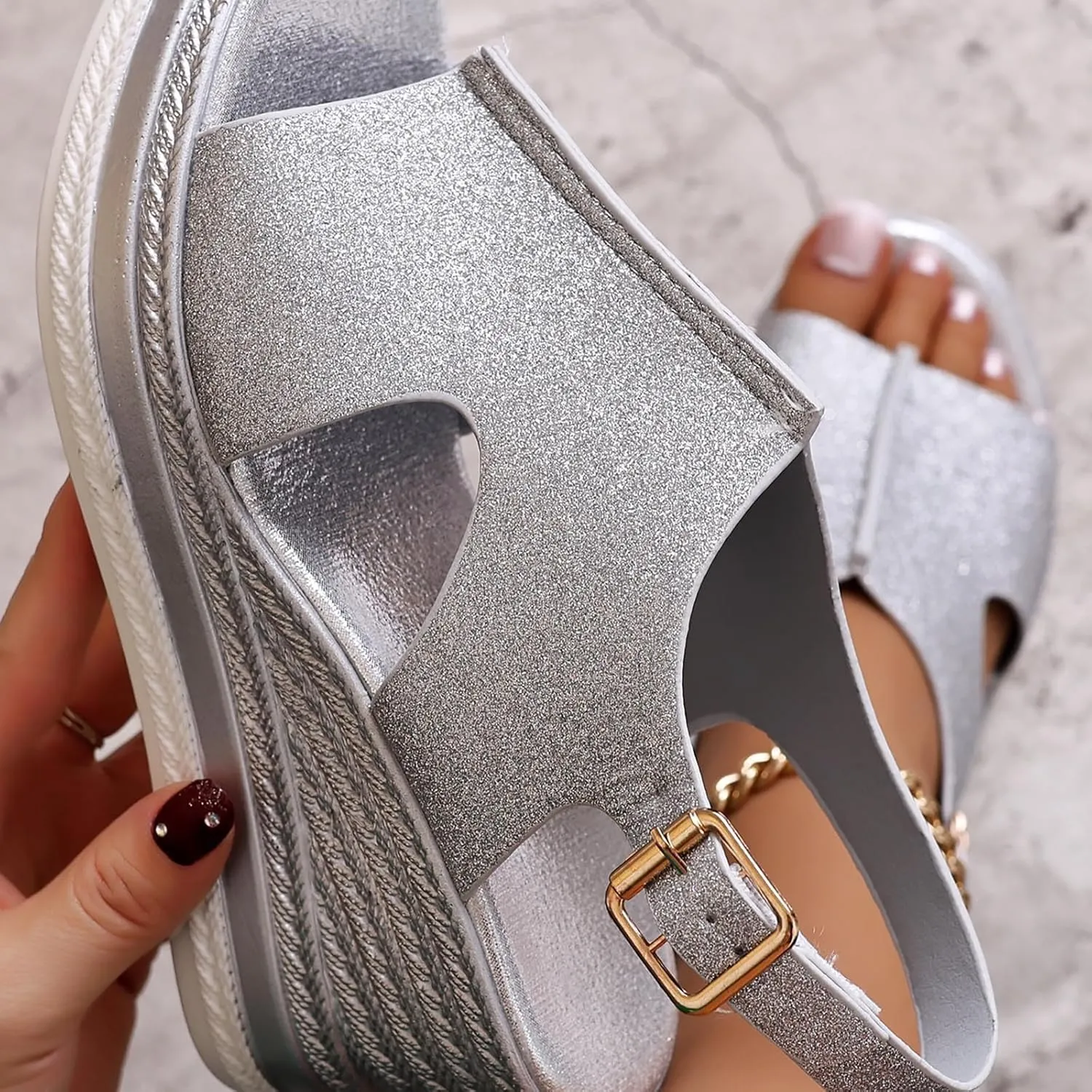Sandals for Women 2025 Wide Width Platform Wedge Sandals Summer Dressy,Women's Open Toe Buckle Ankle Strap Sandals