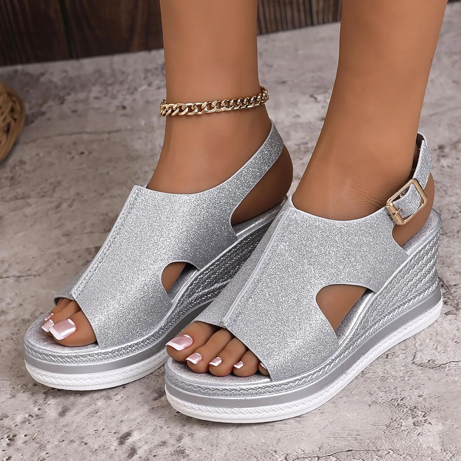 Sandals for Women 2025 Wide Width Platform Wedge Sandals Summer Dressy,Women's Open Toe Buckle Ankle Strap Sandals