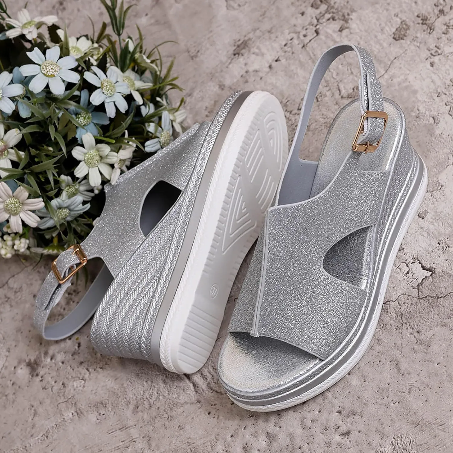 Sandals for Women 2025 Wide Width Platform Wedge Sandals Summer Dressy,Women's Open Toe Buckle Ankle Strap Sandals