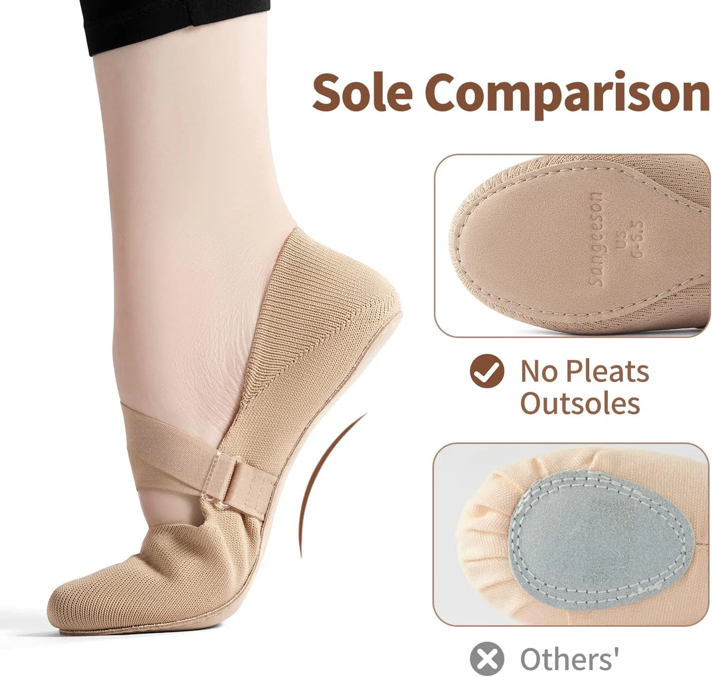 SANGEESON Ballet Shoes for Women(Leather Full Sole, Arch Support, Breathable), Jazz Shoes, Ballerina Shoes, Dance Shoes Women for Beginner