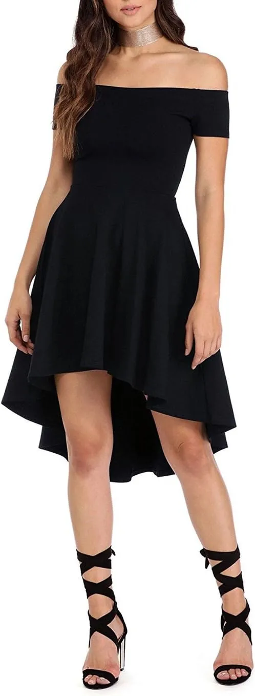 Sarin Mathews Womens Off The Shoulder Short Sleeve High Low Cocktail Skater Dress