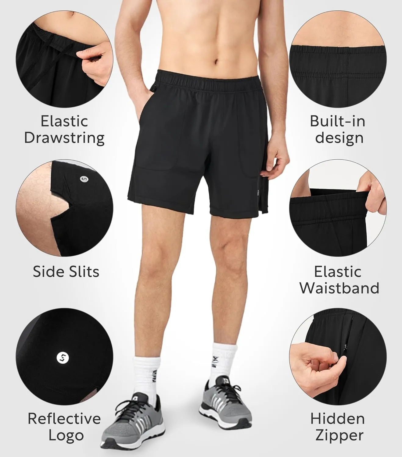 Separatec Mens Athletic Shorts Quick Dry with Fixed Zipper Pockets - Stretch Workout Running Gym Shorts Men