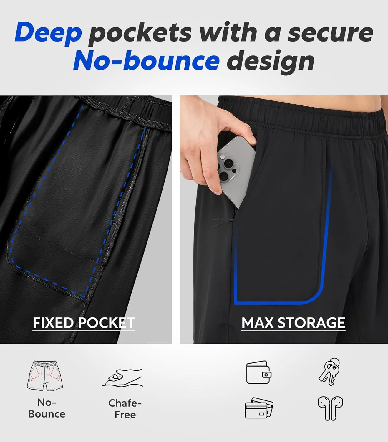Separatec Mens Athletic Shorts Quick Dry with Fixed Zipper Pockets - Stretch Workout Running Gym Shorts Men