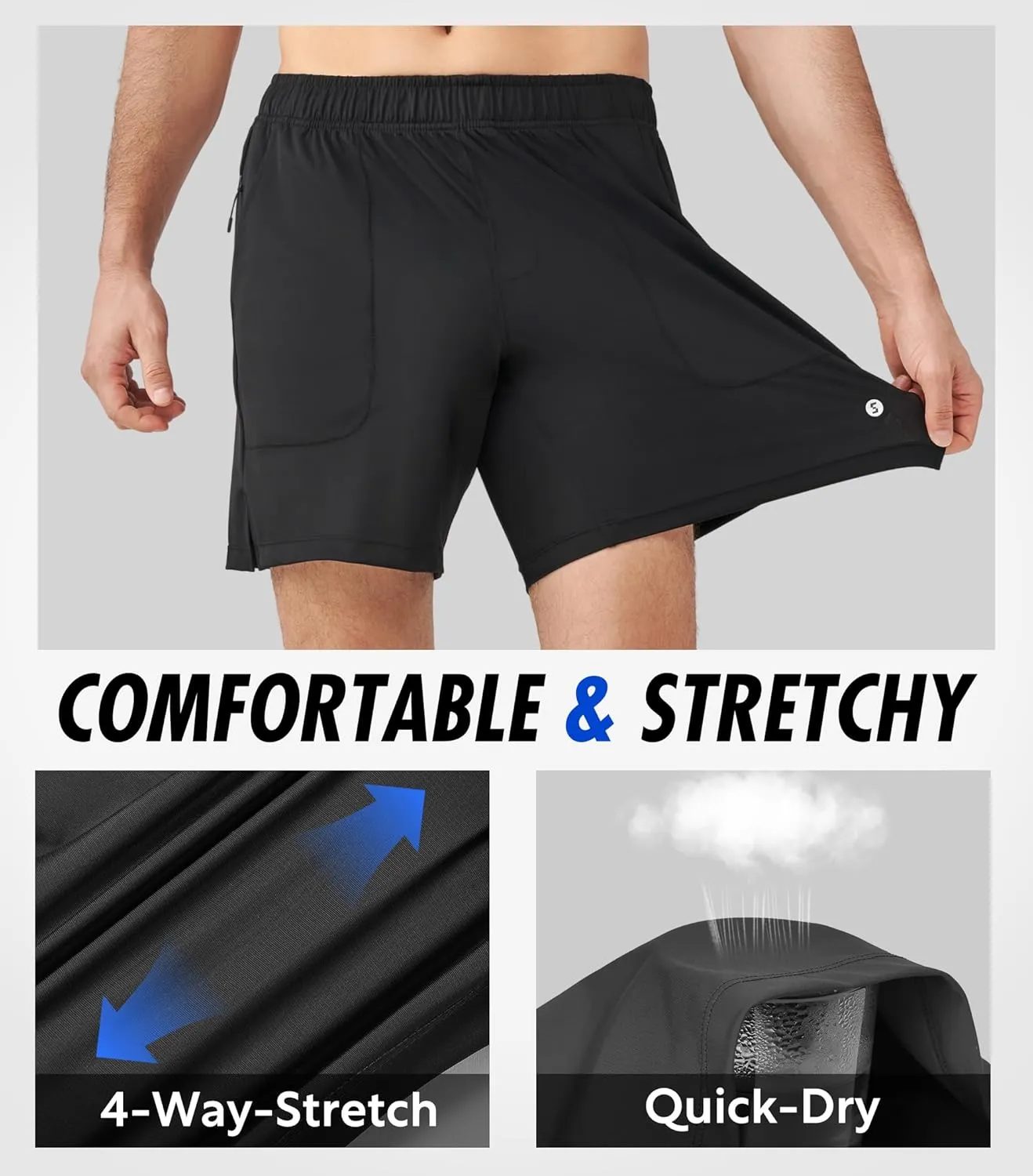 Separatec Mens Athletic Shorts Quick Dry with Fixed Zipper Pockets - Stretch Workout Running Gym Shorts Men