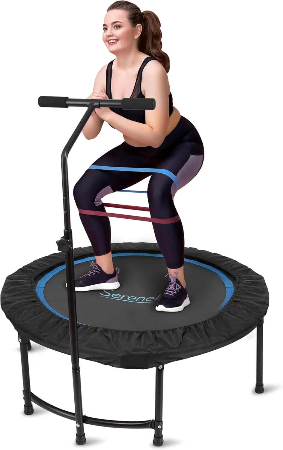 SereneLife Trampoline 40" - in-Home Cardio Fitness Rebounder with Adjustable T-Bar Handle, Exercise Silent Heavy Duty Trampoline Bungee Rebounder for Adults, Fitness Trampoline for Workout Trainer