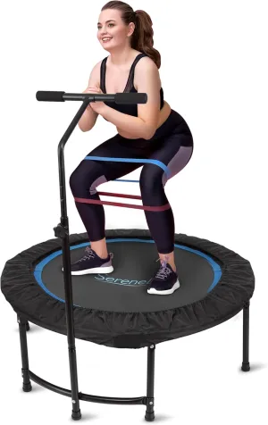 SereneLife Trampoline 40" - in-Home Cardio Fitness Rebounder with Adjustable T-Bar Handle, Exercise Silent Heavy Duty Trampoline Bungee Rebounder for Adults, Fitness Trampoline for Workout Trainer