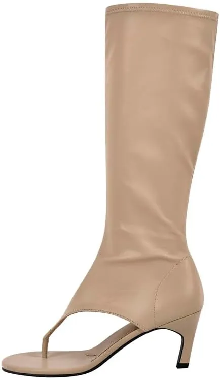 sexytag Women's Thong Sandals Open Toe Knee High Kitten Heels Sandal Boots