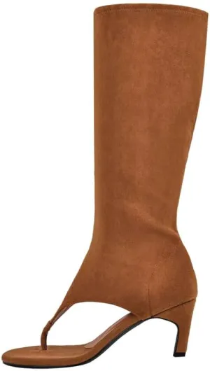 sexytag Women's Thong Sandals Open Toe Knee High Kitten Heels Sandal Boots
