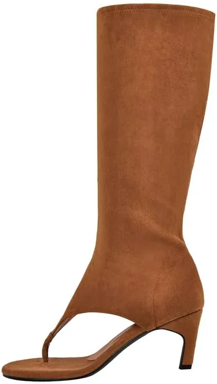 sexytag Women's Thong Sandals Open Toe Knee High Kitten Heels Sandal Boots