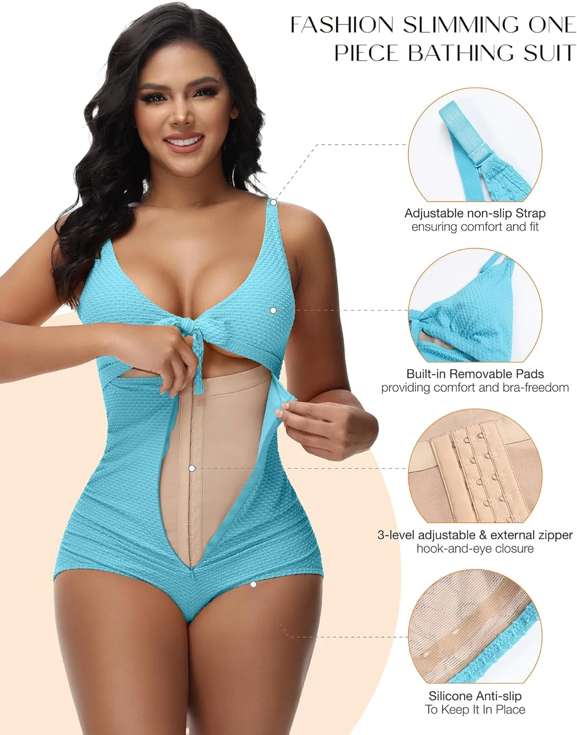 SHAPSHE Women's Tummy Control Swimsuit One Piece Slimming Bathing Suit Cutout Tie Knot Front Bikini Push Up Swimwear