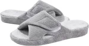 shevalues Summer Arch Support Slippers for Women Adjustable Terry Cloth Fuzzy Indoor Slippers Open Toe House Shoes