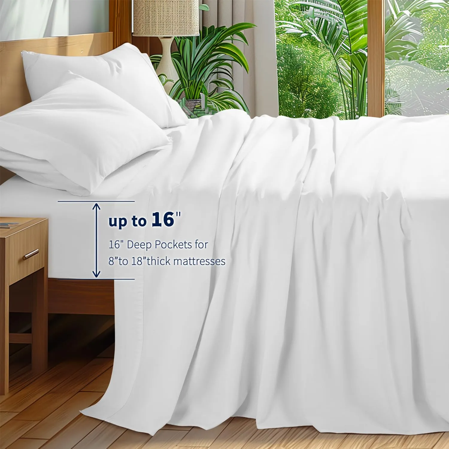 Shilucheng 100% Cotton Queen Size Sheets Set - 600 Thread Count，Luxury Egyptian Cotton Bed Sheets，5-Star Hotel Quality Sheets, Breathable & Cooling, 16 Inch Deep Pocket - 4 Piece (White, Queen)
