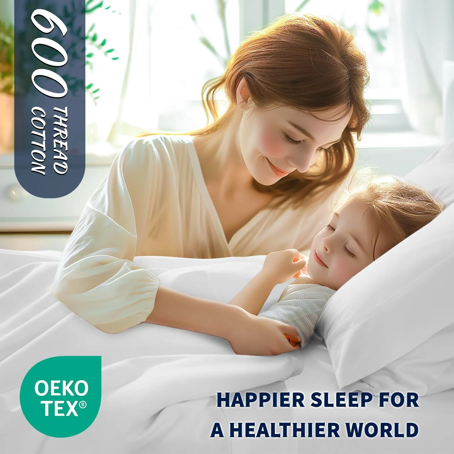 Shilucheng 100% Cotton Queen Size Sheets Set - 600 Thread Count，Luxury Egyptian Cotton Bed Sheets，5-Star Hotel Quality Sheets, Breathable & Cooling, 16 Inch Deep Pocket - 4 Piece (White, Queen)