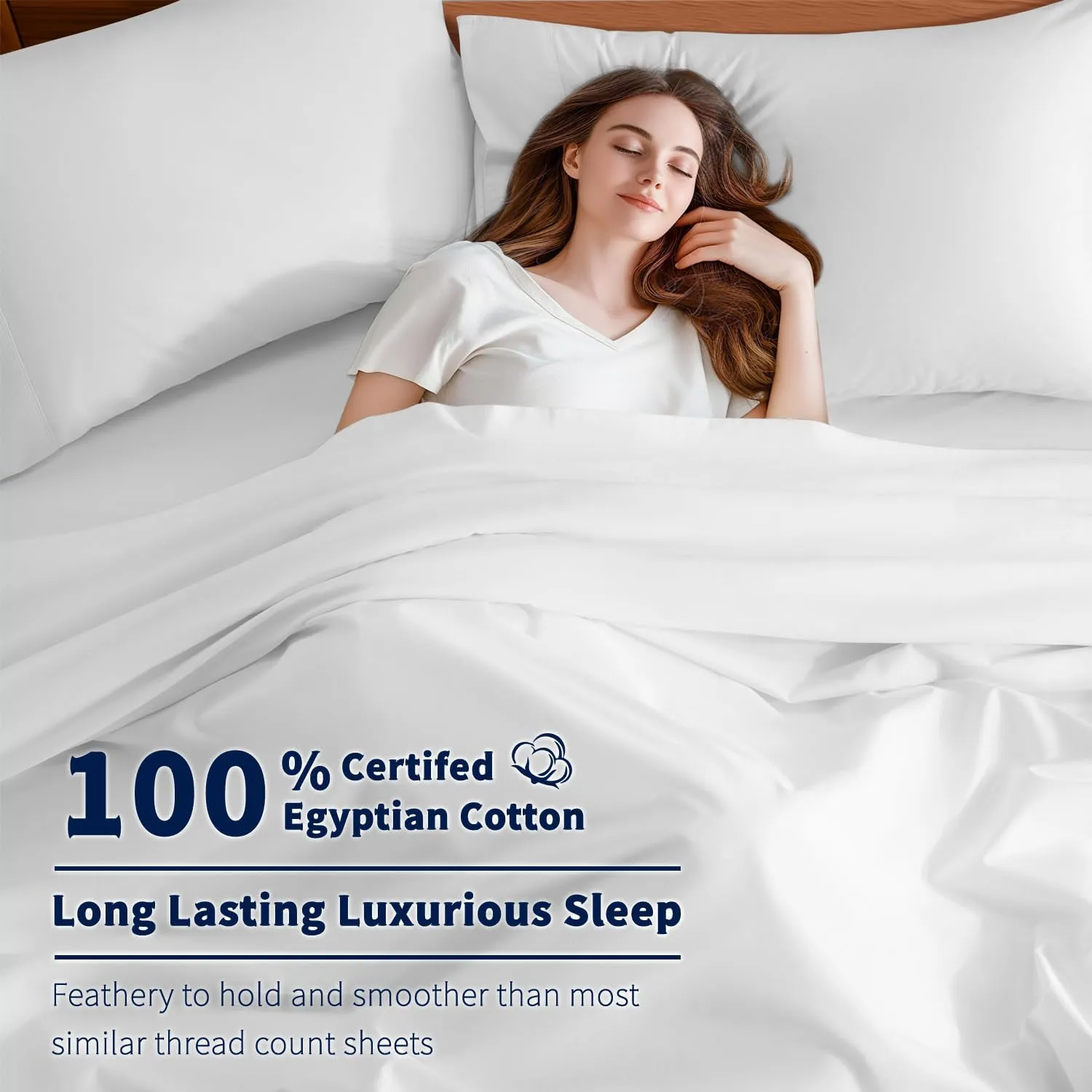 Shilucheng 100% Cotton Queen Size Sheets Set - 600 Thread Count，Luxury Egyptian Cotton Bed Sheets，5-Star Hotel Quality Sheets, Breathable & Cooling, 16 Inch Deep Pocket - 4 Piece (White, Queen)
