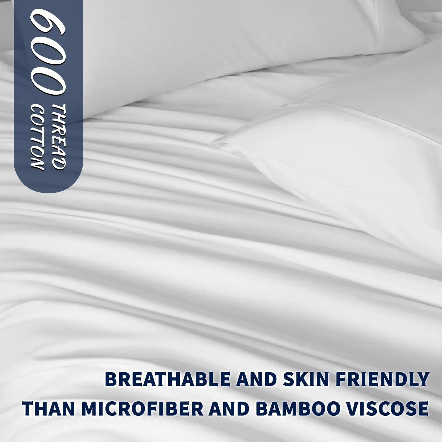 Shilucheng 100% Cotton Queen Size Sheets Set - 600 Thread Count，Luxury Egyptian Cotton Bed Sheets，5-Star Hotel Quality Sheets, Breathable & Cooling, 16 Inch Deep Pocket - 4 Piece (White, Queen)