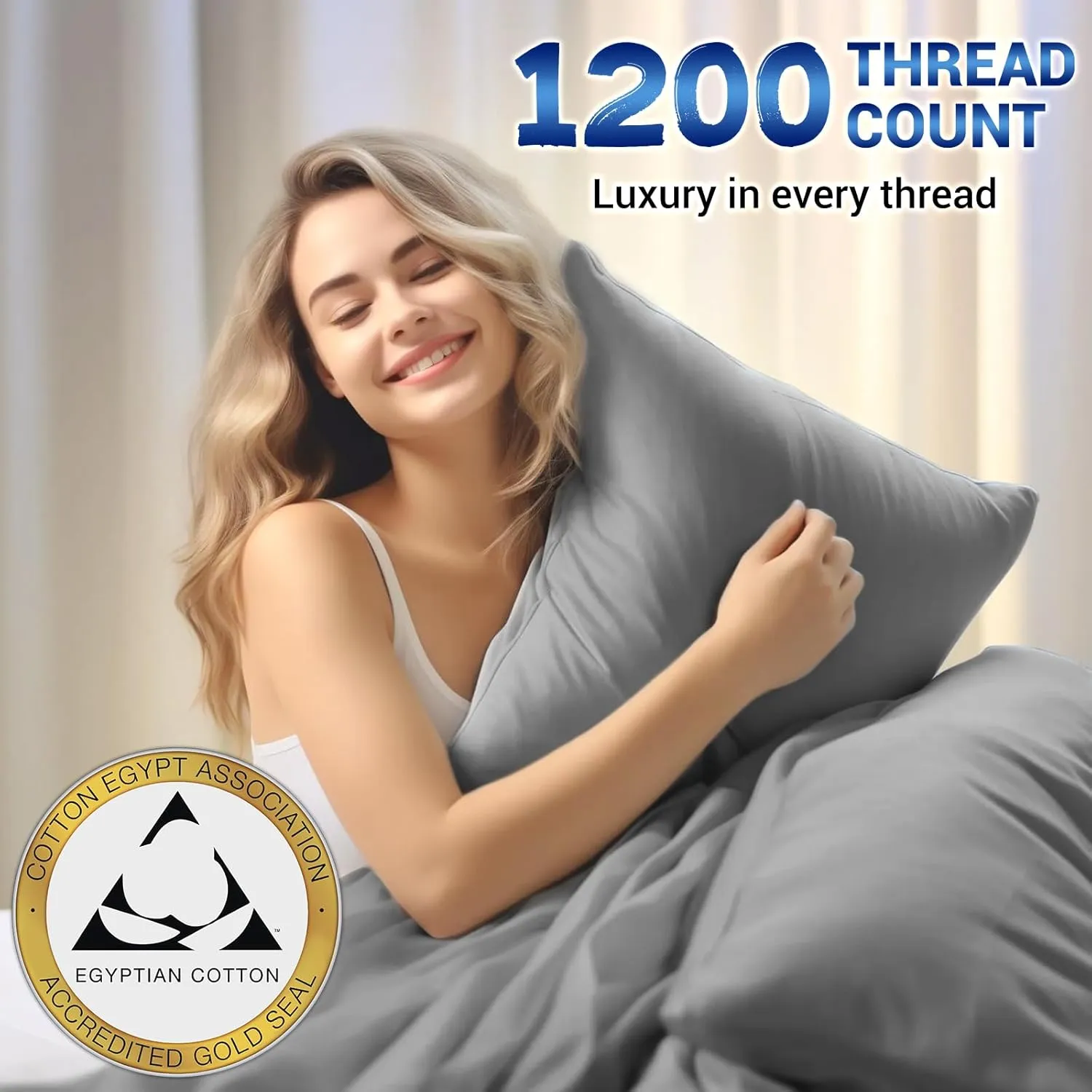 Shilucheng 1200 Thread Count Cotton Sheets Set，Luxury 100% Egyptian Cotton Bed Sheets，5-Star Hotel Quality Sheets, Breathable & Cooling, 16 Inch Deep Pocket - 4 Piece (Grey, King)
