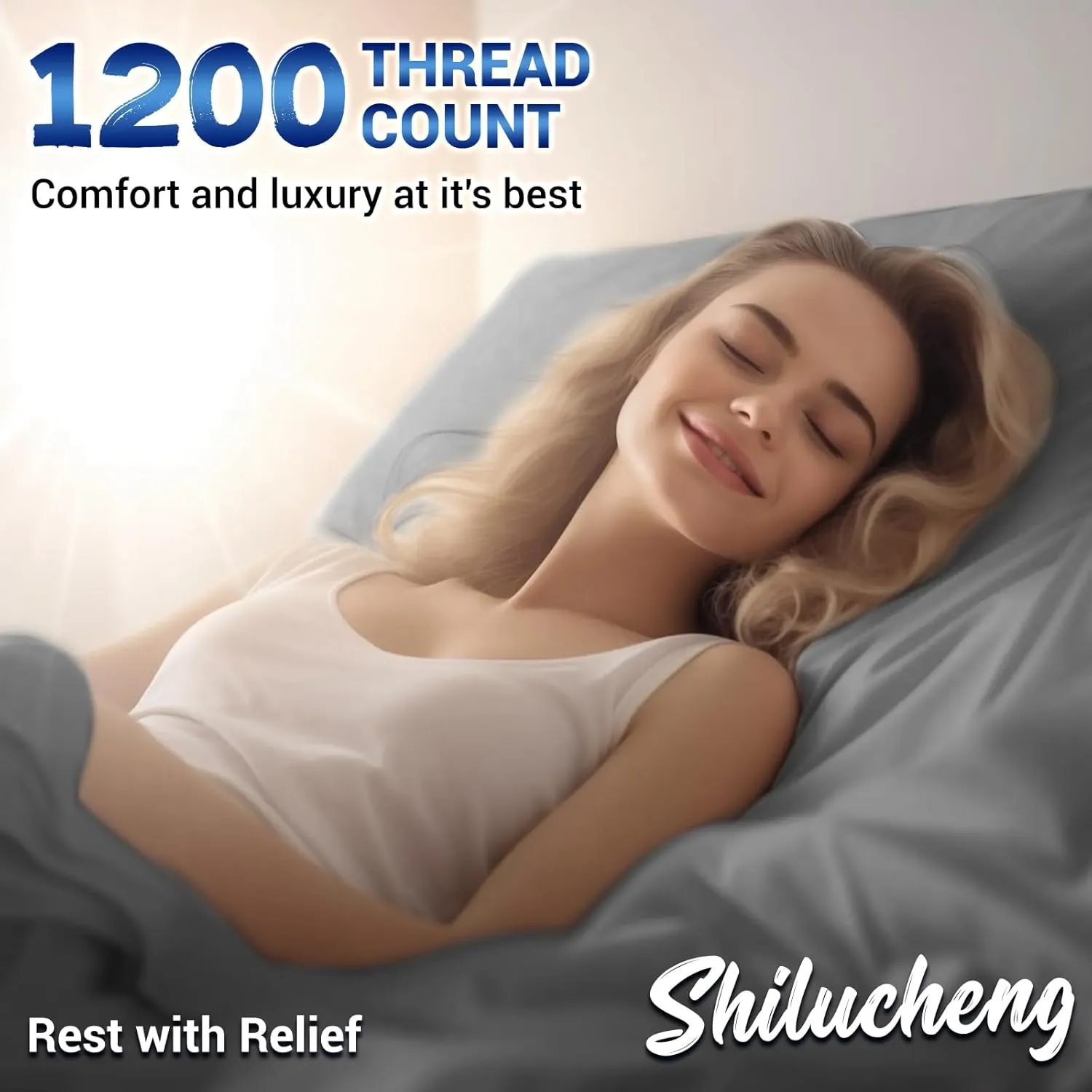 Shilucheng 1200 Thread Count Cotton Sheets Set，Luxury 100% Egyptian Cotton Bed Sheets，5-Star Hotel Quality Sheets, Breathable & Cooling, 16 Inch Deep Pocket - 4 Piece (Grey, King)