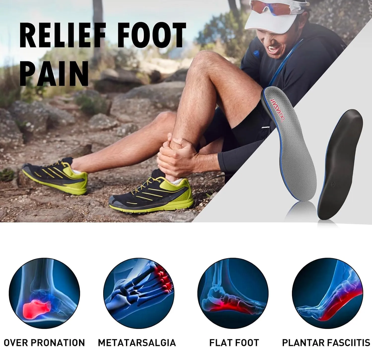 Shoe Insoles Arch Support Inserts Orthotic Insoles for Plantar Fasciitis, Flat Feet, High Arch, Pronation, Heel Spurs & Foot Pain